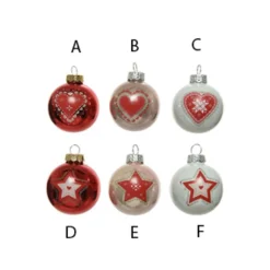 2" Glass Red White Pink Star/Heart Ball Ornament