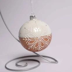 3 Inch Brown And White Glass Snowflake Ball