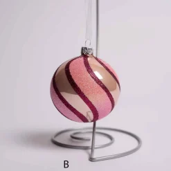 3 Inch Glass Pink And Red Glitter Swirl Ball