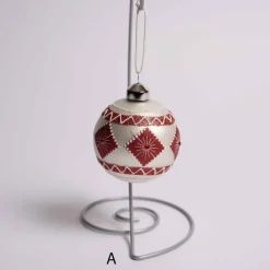 3 Inch Glass Red And White Diamond Ball