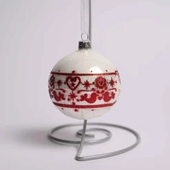 3 Inch Glass Red White Folklore Ball