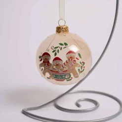 3 Inch Pearl Glass Ball With Gingerbread Men