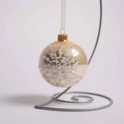 3 Inch Pearl Glass Ball With Snowflake