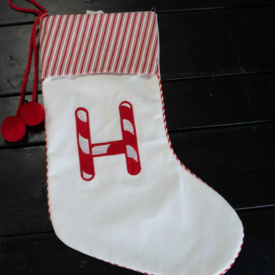 20 Inch Red And White Stocking Letter H