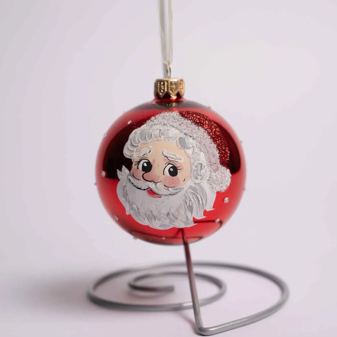 3 Inch Red Glass Ball With Santa Face
