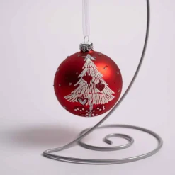 3 Inch Red Glass Ball With Tree