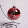 3 Inch Red Glass Ball With Silver Leaf