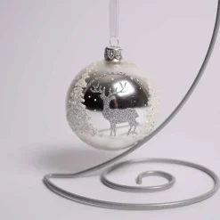 3 Inch Silver Glass Ball With Deer And Trees
