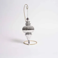 10 Inch Silver Mercury Ridged Finial Ornament Box Of 2