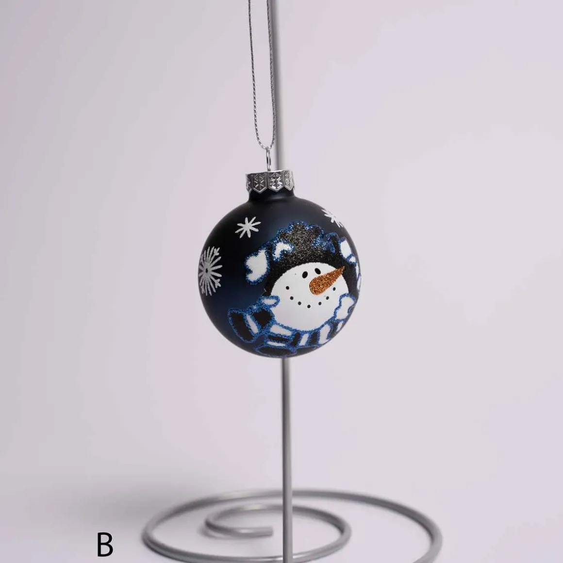 3 Inch Silver Or Blue Glass Ball With Snowman