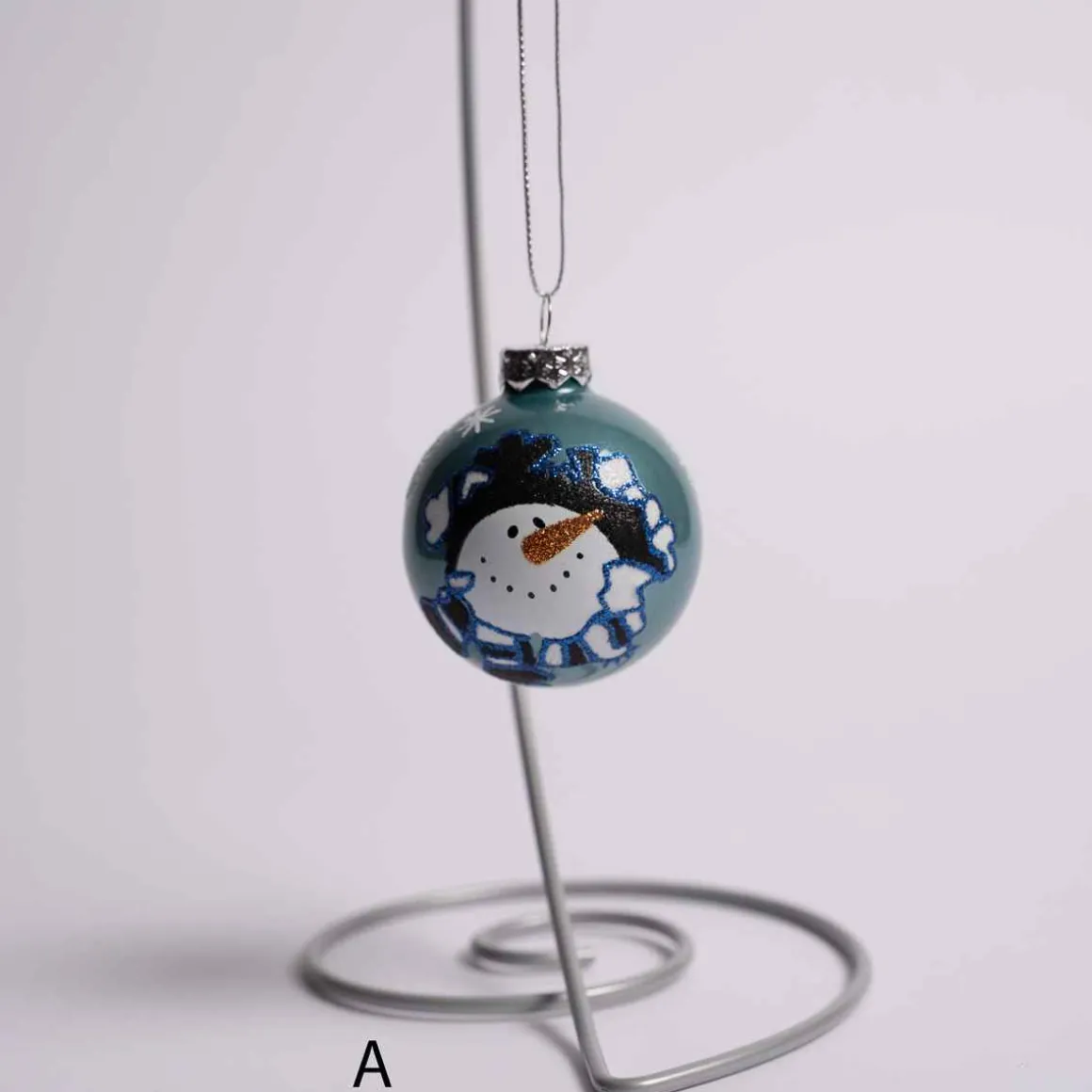 3 Inch Silver Or Blue Glass Ball With Snowman