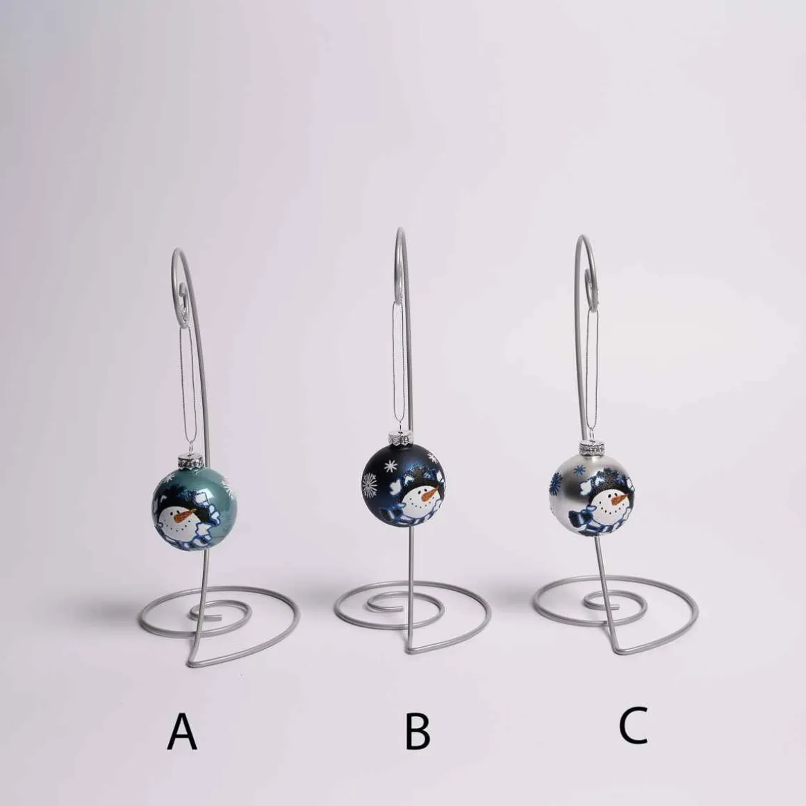 3 Inch Silver Or Blue Glass Ball With Snowman