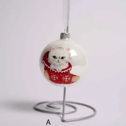 3 Inch White Glass Ball With Cat