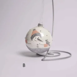 3 Inch White Glass Snowman Ball