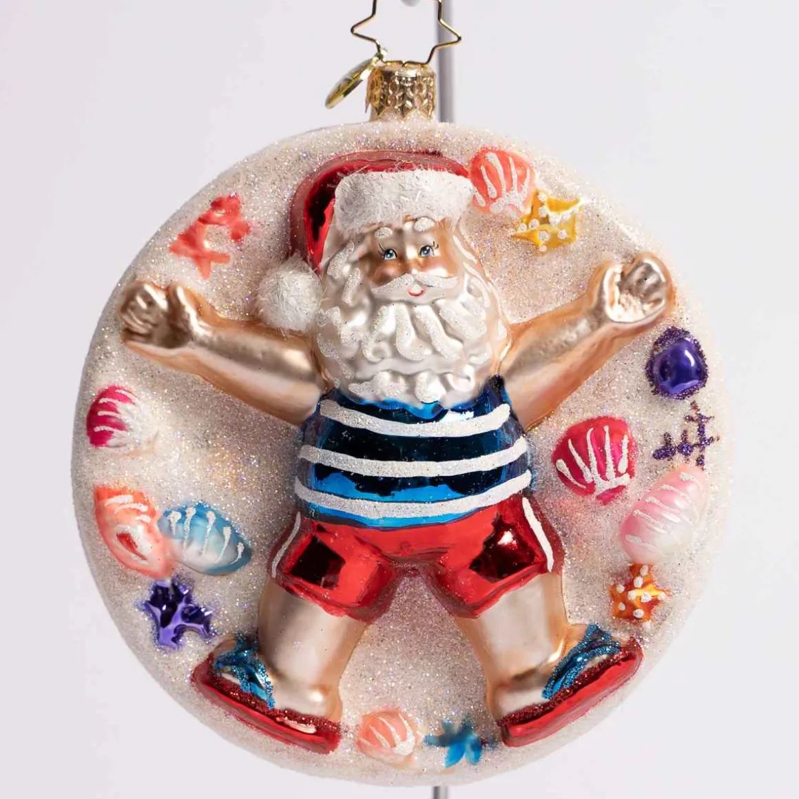 Beach Cherub Claus Glass Ornament