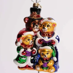 Bear Family Carolers Glass Ornament