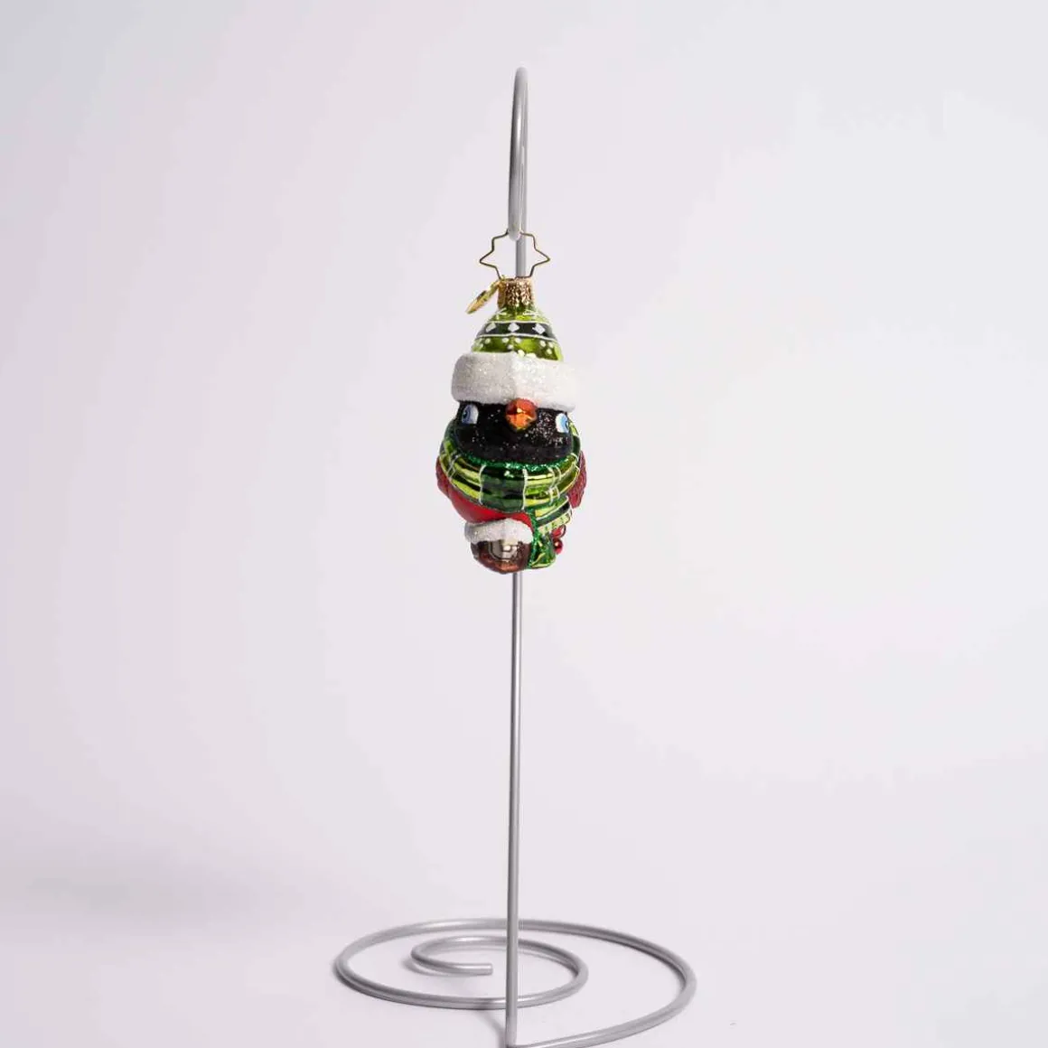 Bundled Up Feathered Friend Glass Gem Ornament