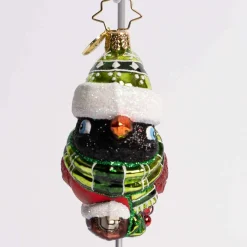 Bundled Up Feathered Friend Glass Gem Ornament