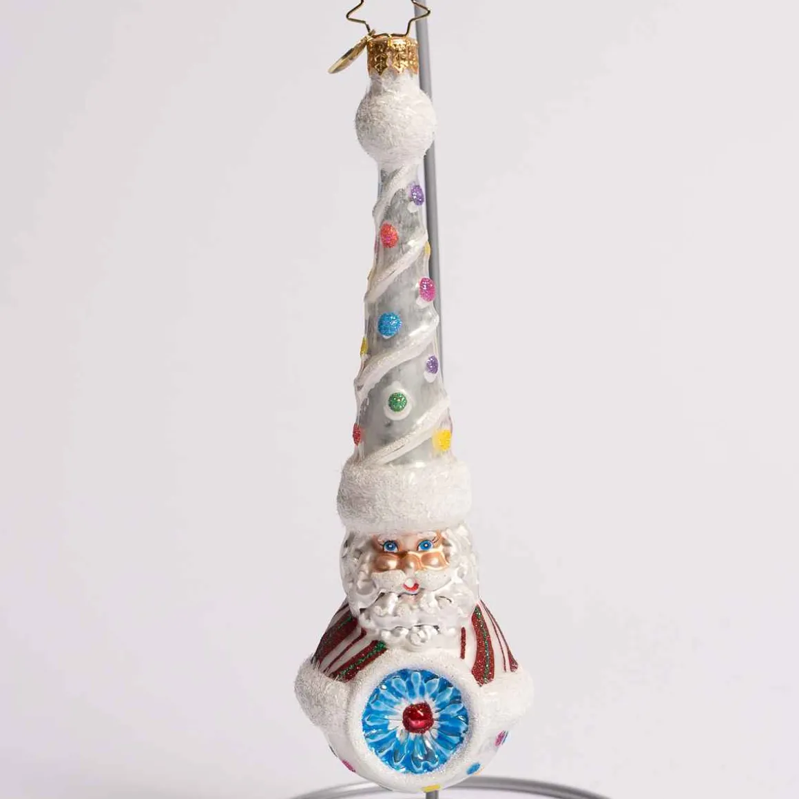 Candy Dotted Claus Glass Ornament