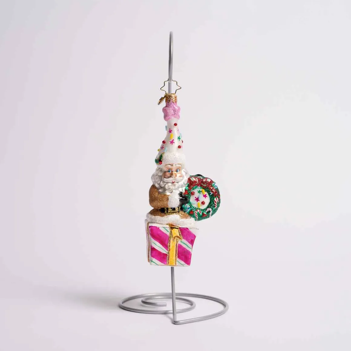 Christmas Confetti Santa Glass Ornament