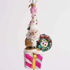 Christmas Confetti Santa Glass Ornament