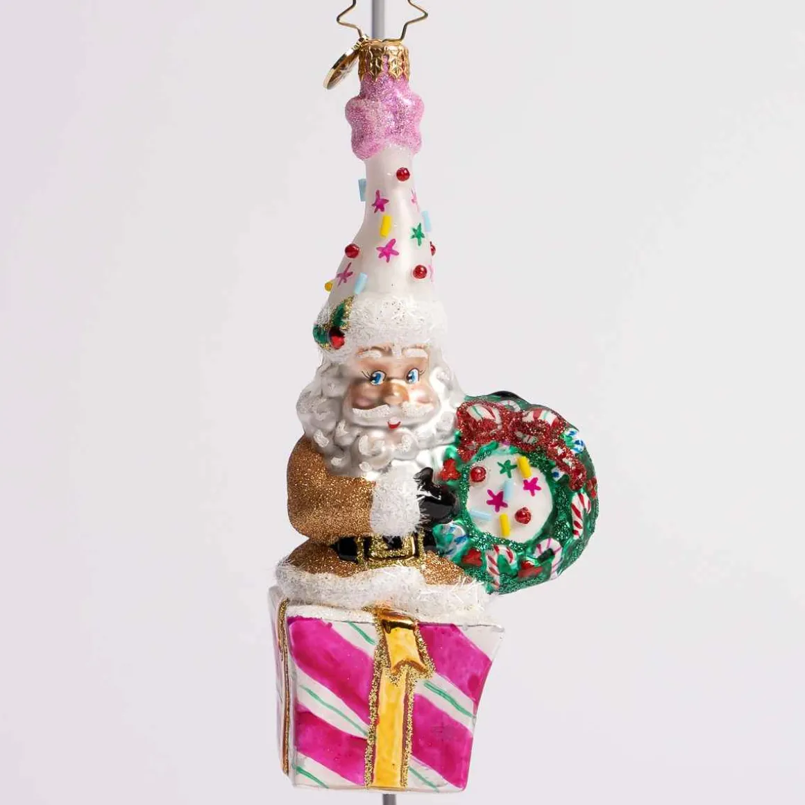 Christmas Confetti Santa Glass Ornament