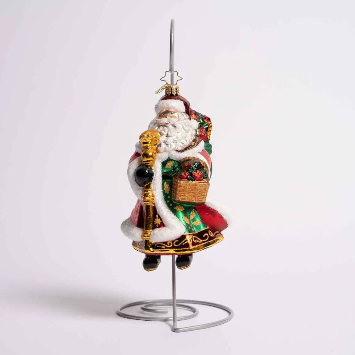 Festive Floral Santa Glass Ornament