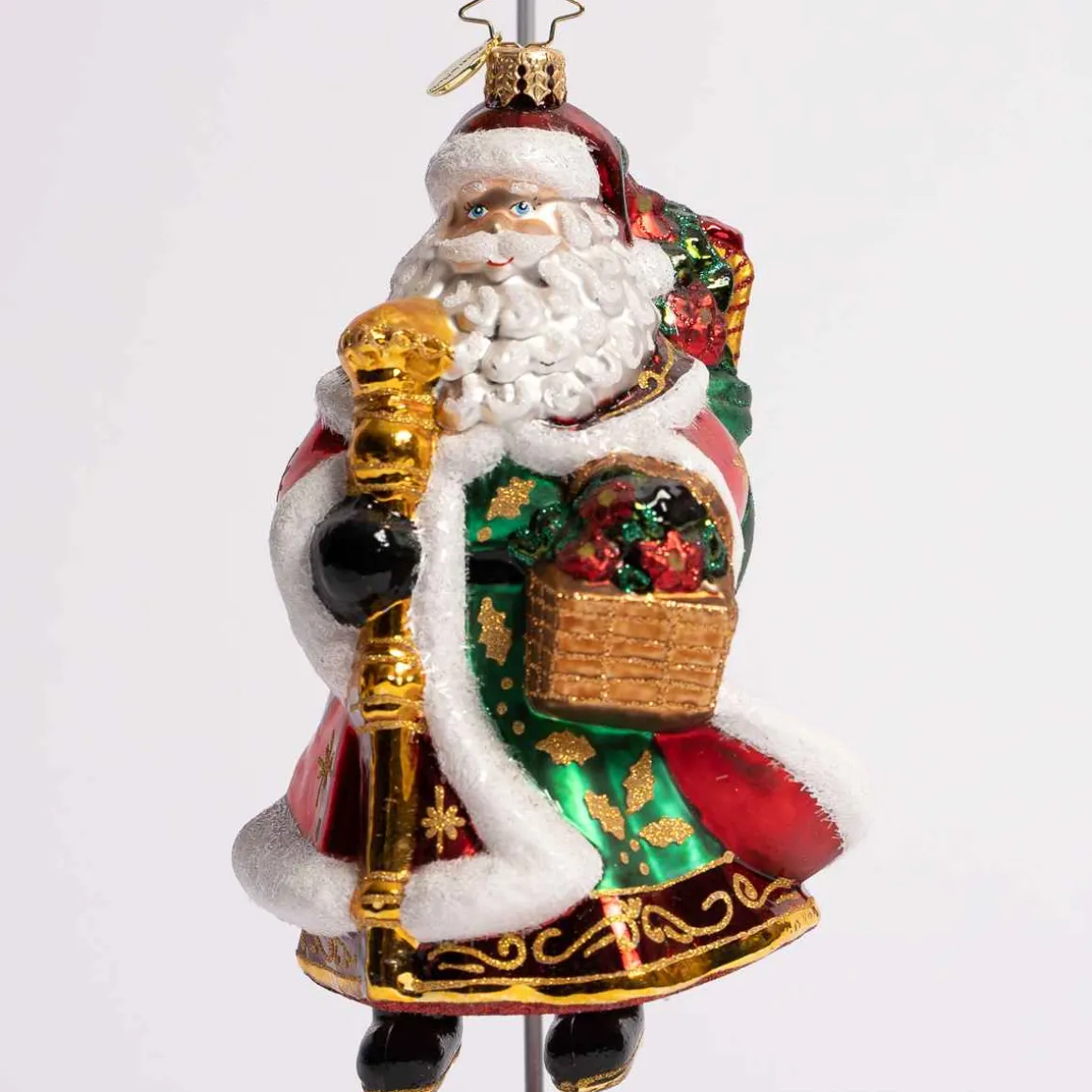Festive Floral Santa Glass Ornament