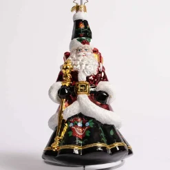Festive Folk Santa Glass Ornament