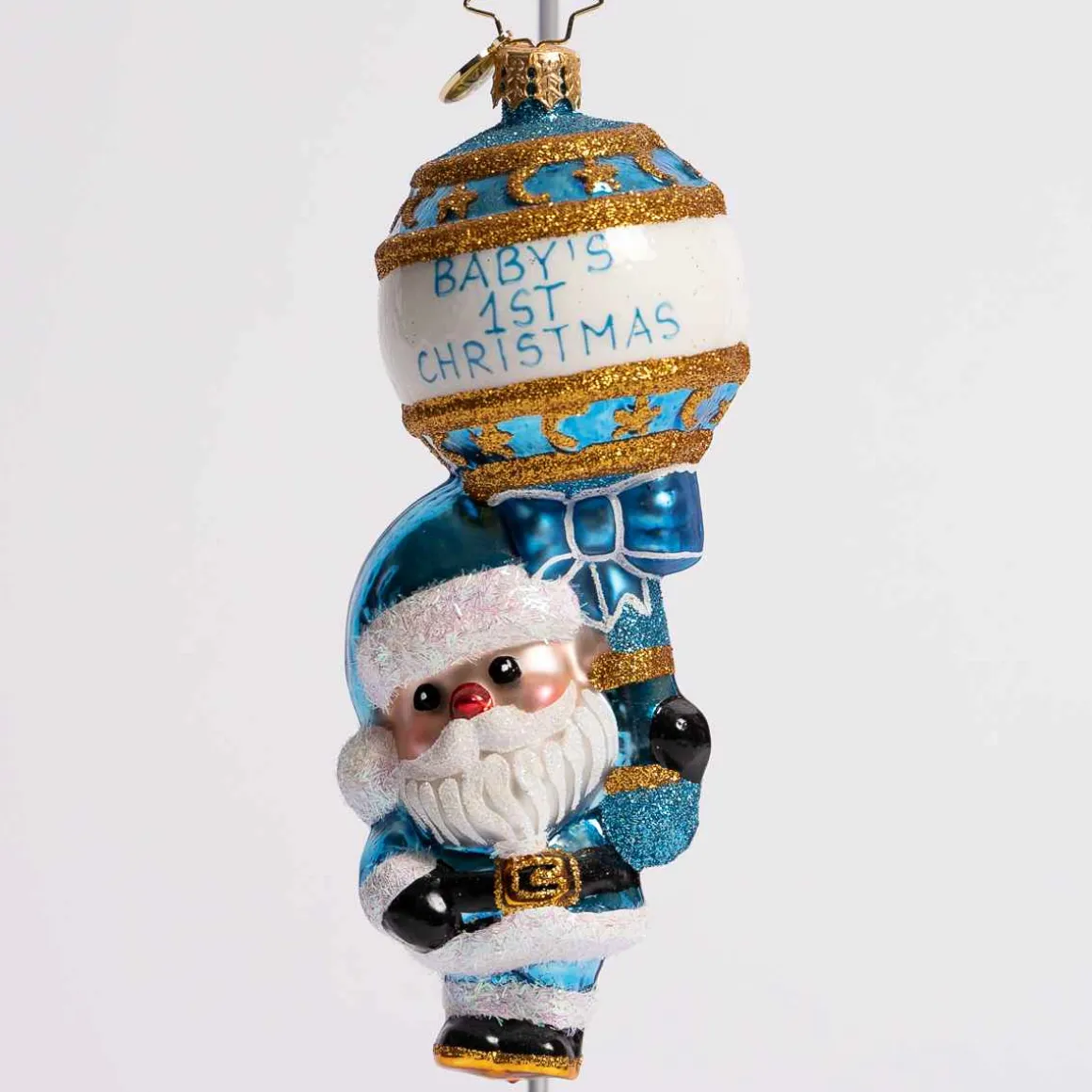 First Christmas Rattle Baby Blue Glass Ornament
