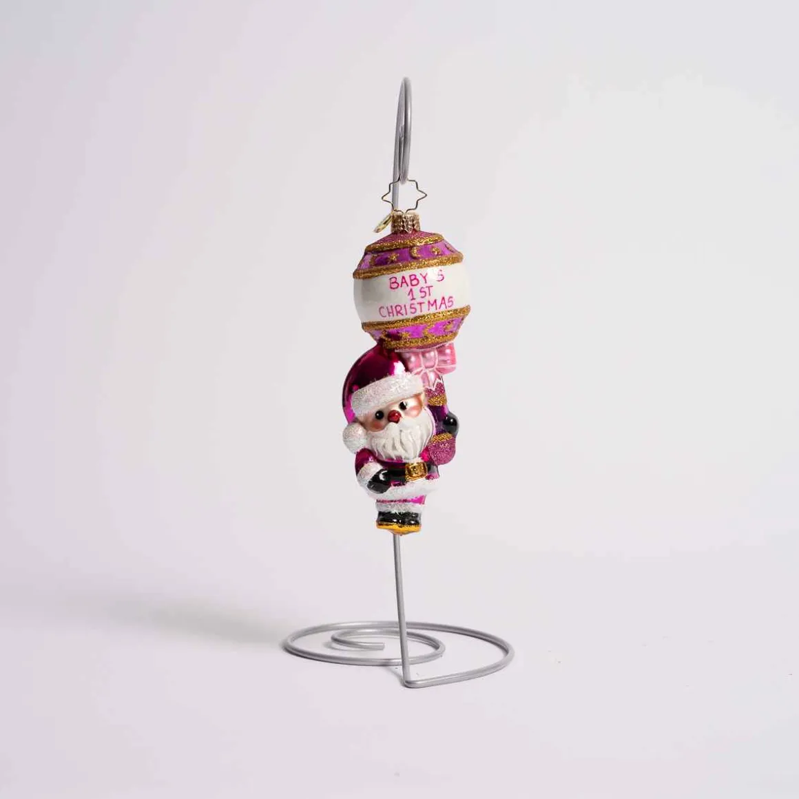 First Christmas Rattle Pretty In Pink Glass Ornament