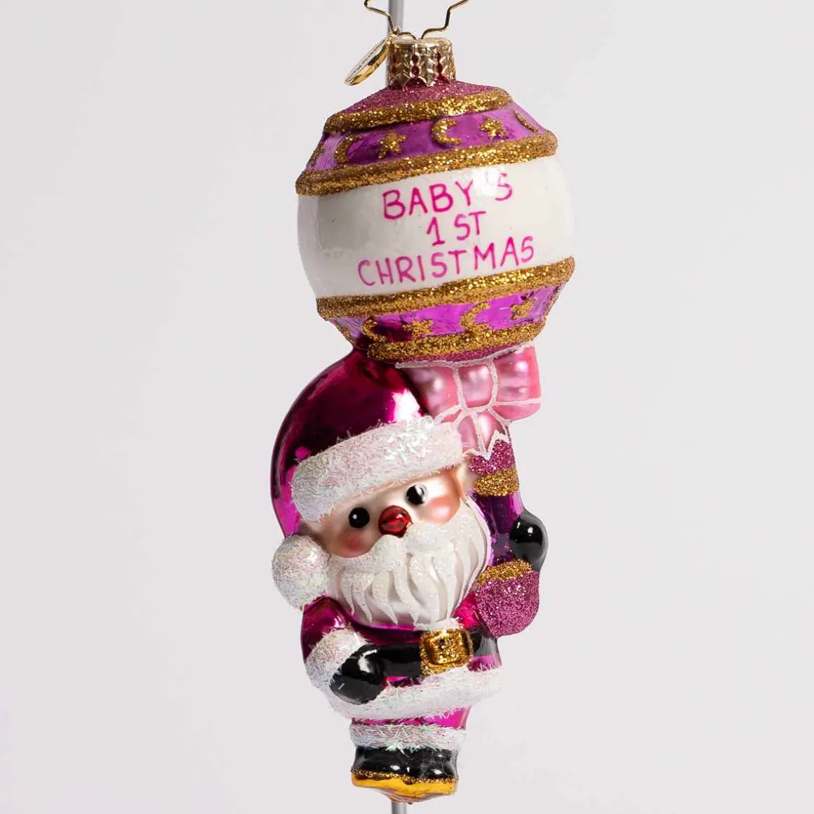 First Christmas Rattle Pretty In Pink Glass Ornament
