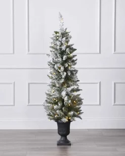 4.5Ft Flocked Potted Tree With Led Lights