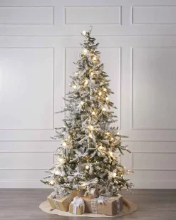 7.5Ft Snowy Flocked Slim Balsam Pine With G40 And Led Lights