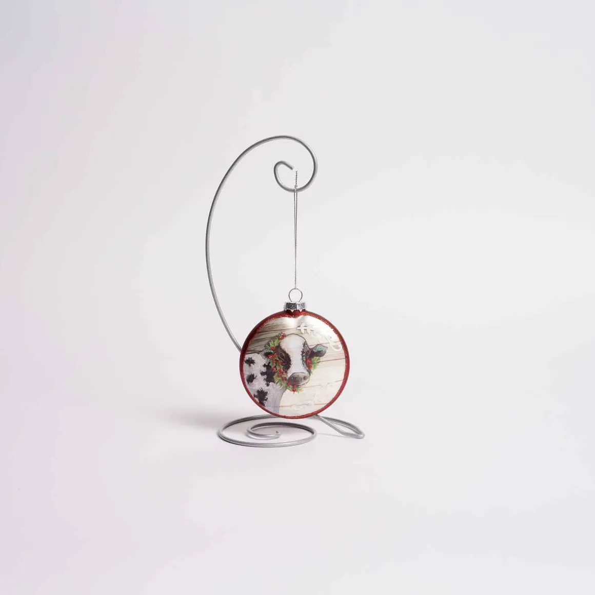 Glass Christmas Cow Ornament