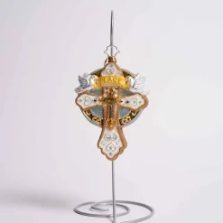Golden Cross Of Peace Glass Ornament
