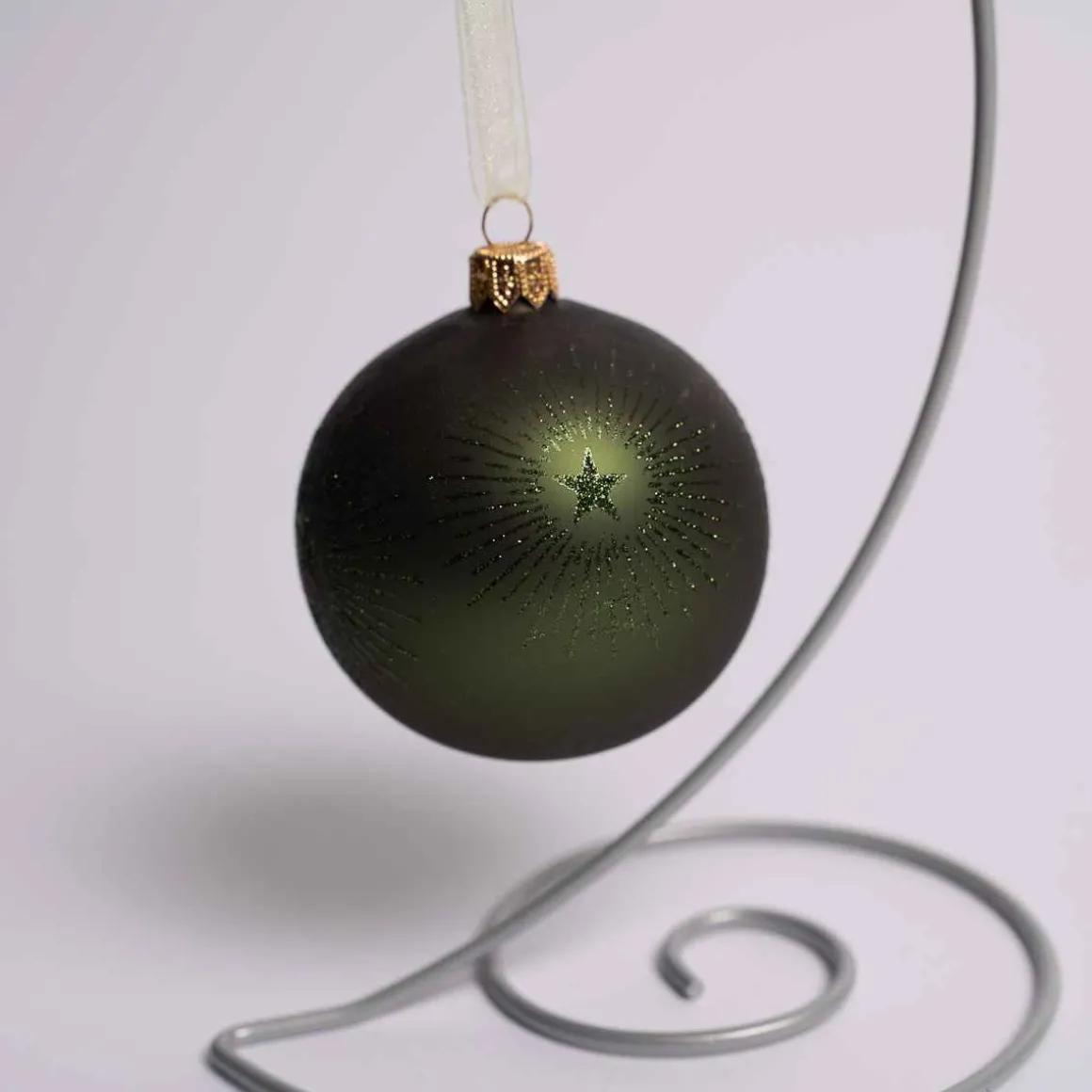 Green Glass Glitter Starburst Ball