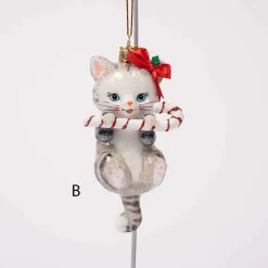 Noble Gems Cat With Candy Cane Ornament