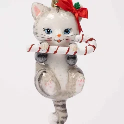 Noble Gems Cat With Candy Cane Ornament