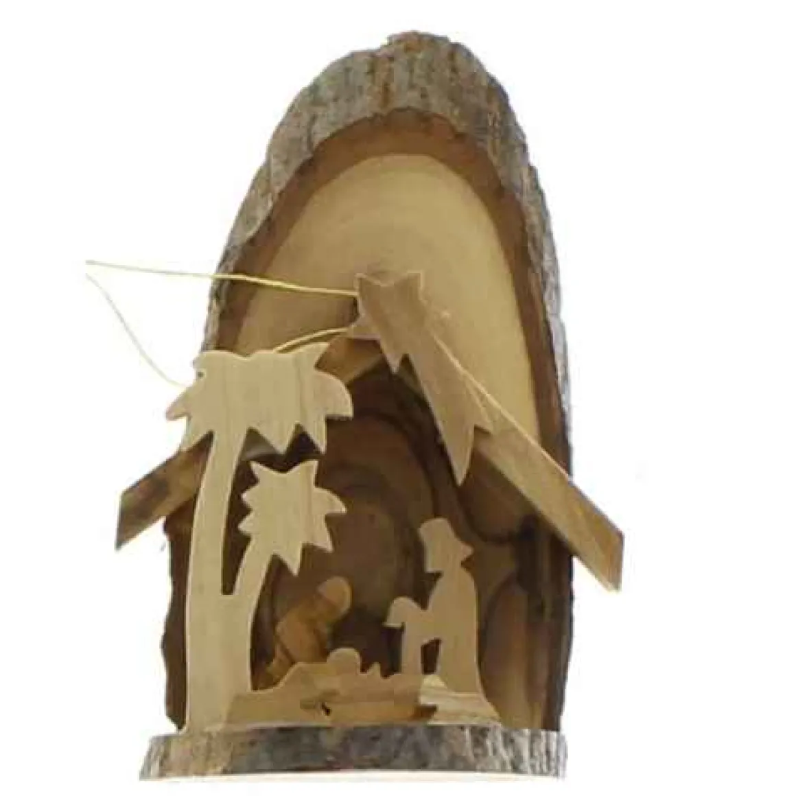 Olive Wood Fine Bark Nativity Grotto