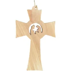 Olivewood Cross Nativity Ornament