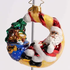 Over The Moon For Christmas Glass Gem Ornament