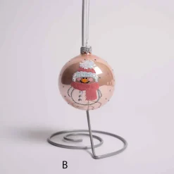 Pink Or White Glass Ball With Santa Or Snowman