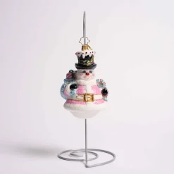 Pink Peppermint Snowman Glass Ornament