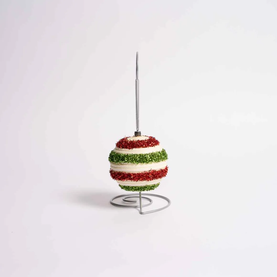 Red Green Tinsel Stripe Ball Ornament