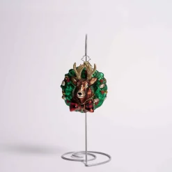 Rustic Reindeer Wreath Glass Ornament