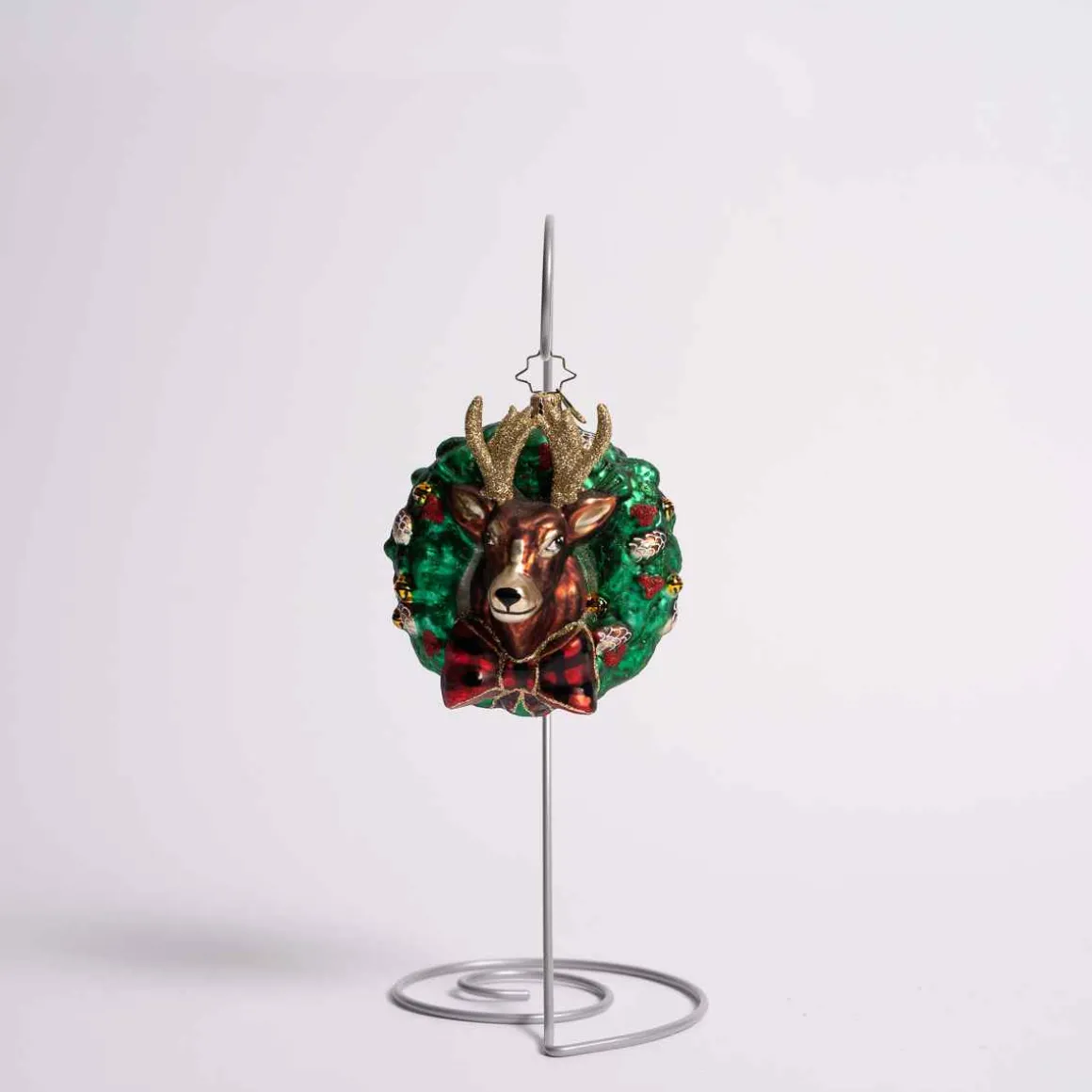 Rustic Reindeer Wreath Glass Ornament