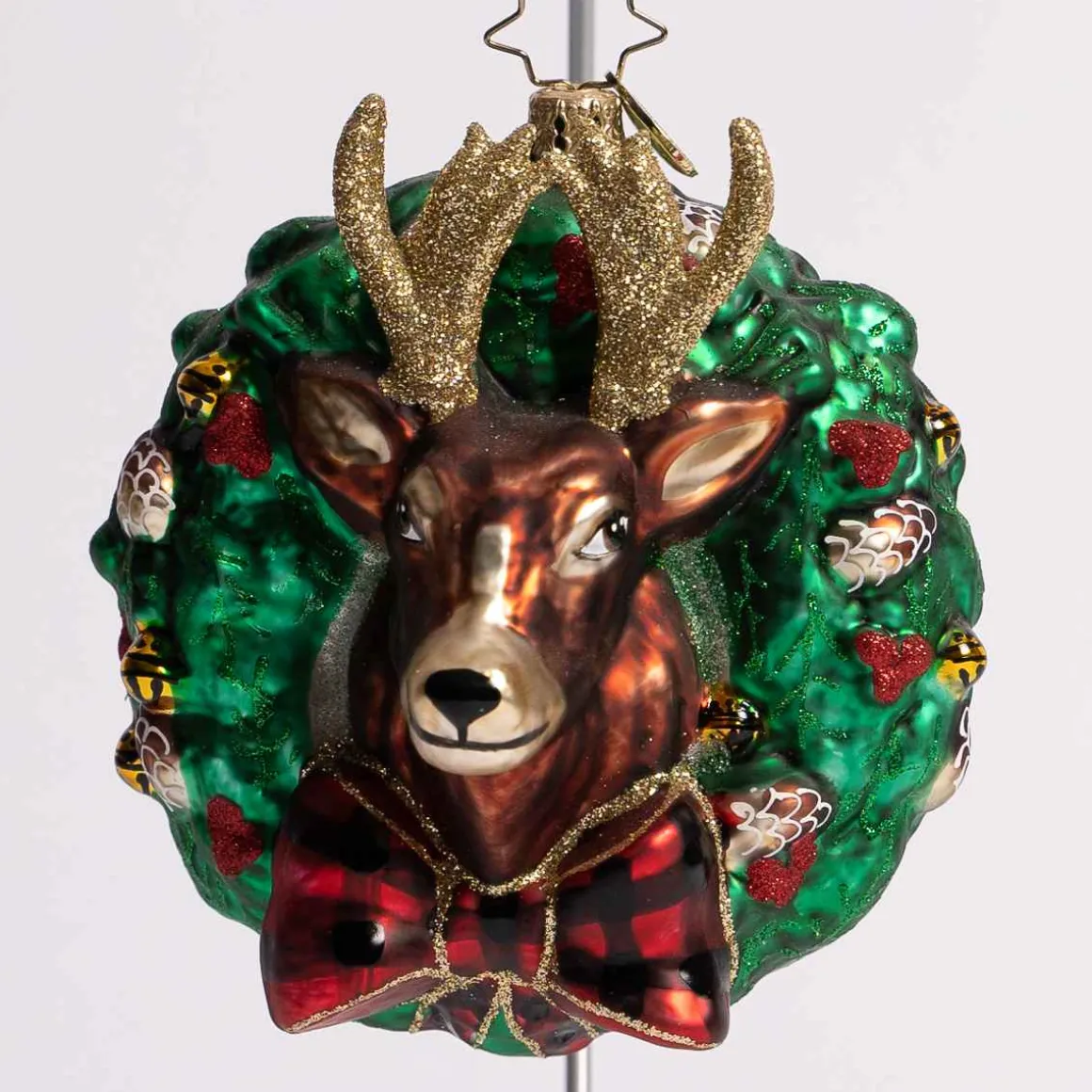 Rustic Reindeer Wreath Glass Ornament