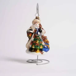 Santa Pear Tree Glass Ornament