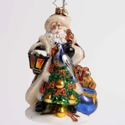 Santa Pear Tree Glass Ornament